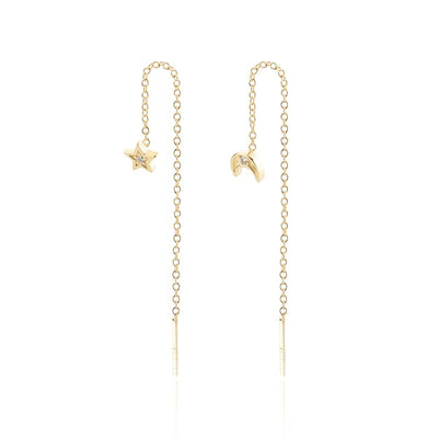 Gold Moon & Star Threader Earrings