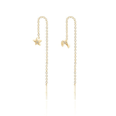 Gold moon & star threader earrings