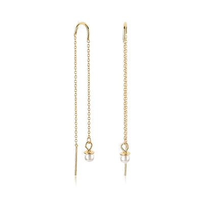 Gold pearl threader earrings
