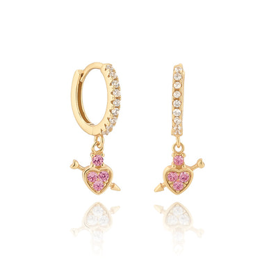 Gold Pink Crystal Heart Drop Huggies