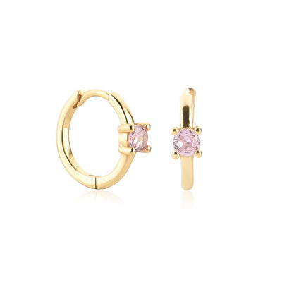 Gold Pink Solitaire Hoop Earrings