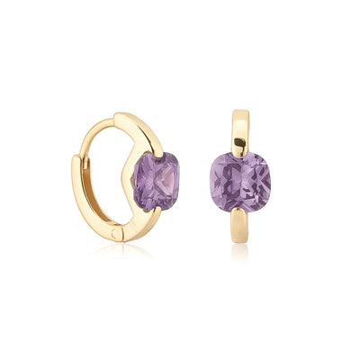 Gold Purple Cushion Huggie Earrings