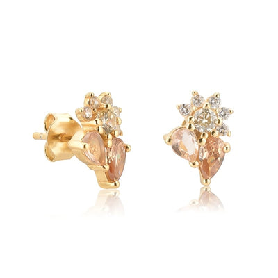 Champagne Floral Crystal Cluster Earrings