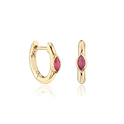Gold red mini marquise hoops