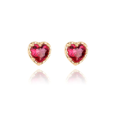Gold Ruby Red Crystal Heart Studs