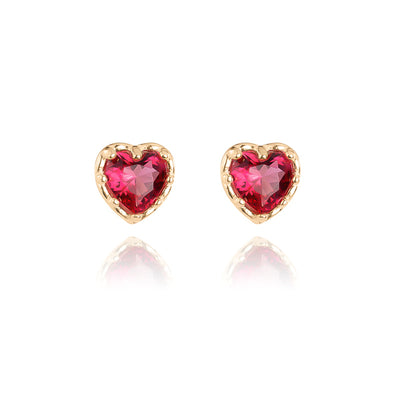 Ruby Red Crystal Heart Earrings