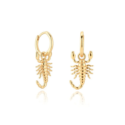 Gold scorpion hoop earrings