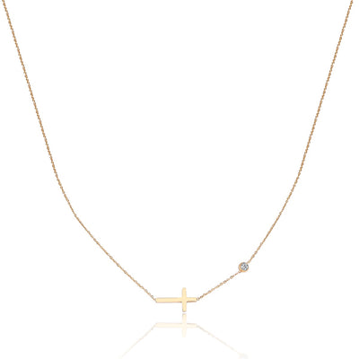 Gold Sideways Cross Necklace