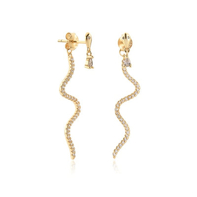 Gold crystal snake drop earrings