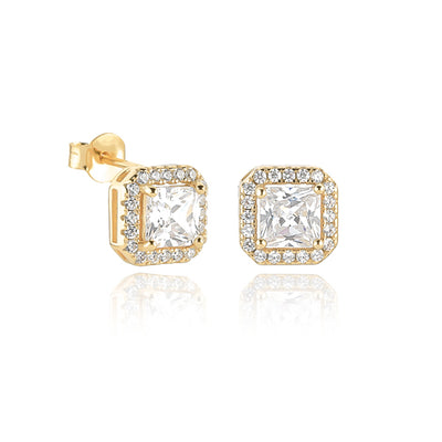 Gold square halo studs