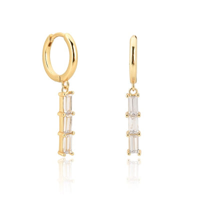 Gold Triple Baguette Bar Drop Earrings