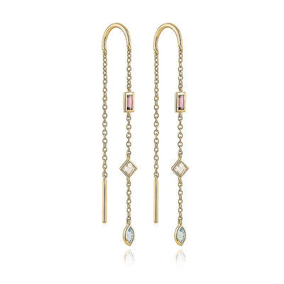 Gold triple crystal threader earrings