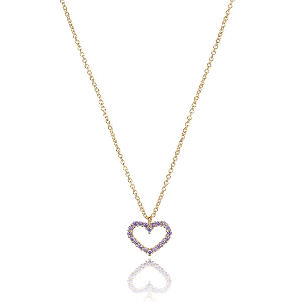 Crystal Heart Pendant Dainty 18k Gold Necklace Cz Open 