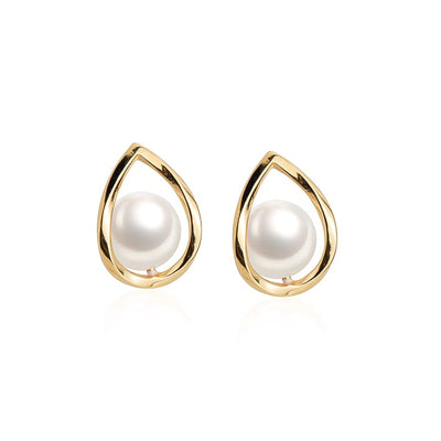 Gold waterdrop pearl studs