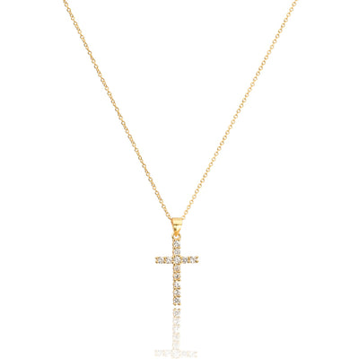 Gold Crystal Cross Pendant Necklace