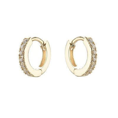 Gold White Crystal Huggie Earrings