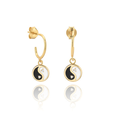 Gold yin yang drop earrings