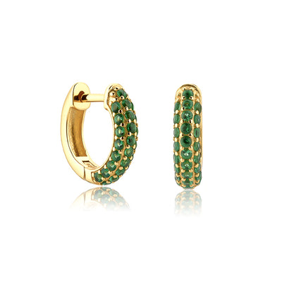 Gold green pavé crystal huggies