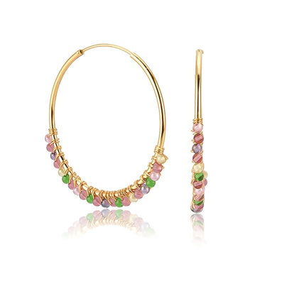 Large Colorful Bead Hoop Earrings