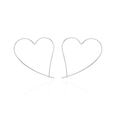 Large silver wire heart hoops