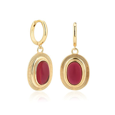 Large red oval stone drop earrings