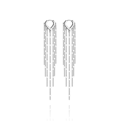 Long Silver Tassel Drop Earrings