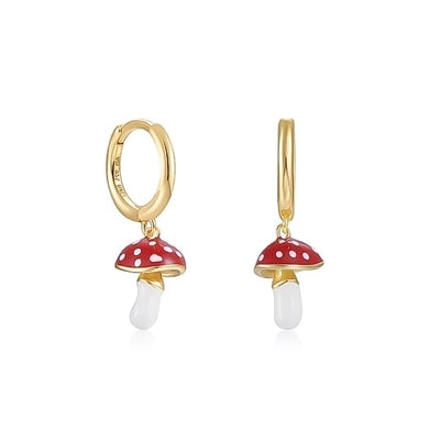 Mushroom Mini Hoop Drop Earrings