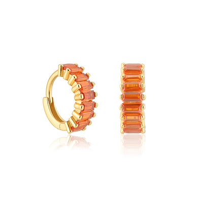 Orange Emerald-Cut Crystal Huggie Hoops