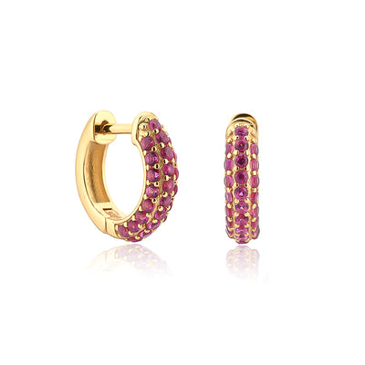 Gold Pink Pavé CZ Huggie Earrings