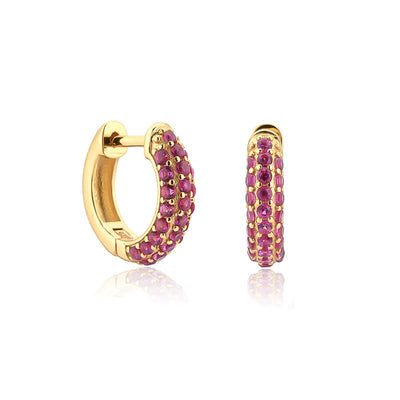 Gold pink pavé zirconia huggies