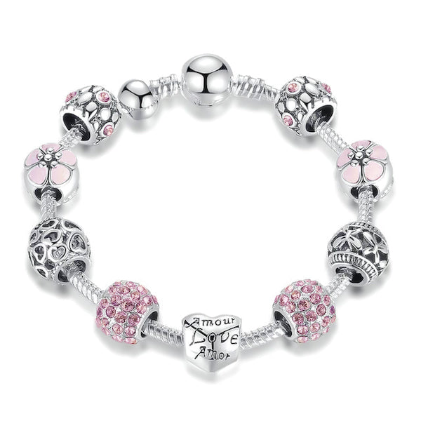 Capital Charms Pink Hearts Silver Plated Charm Bracelets for Women and