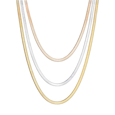 Layered Three-tone Snake Chain Necklace