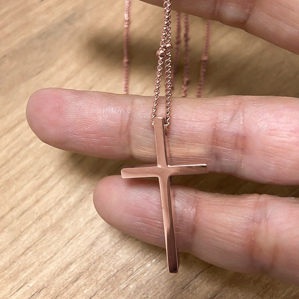 small cross necklace womens rose gold