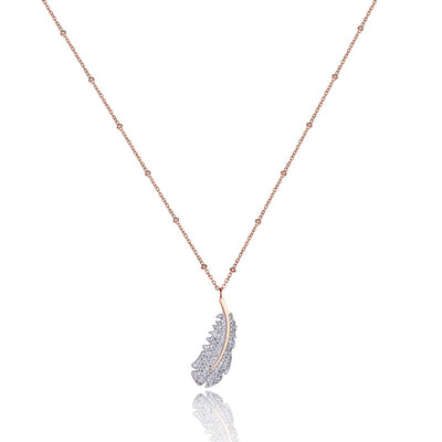 Rose Gold Crystal Feather Necklace