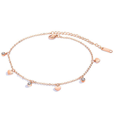 Rose Gold Crystal Heart Charm Anklet