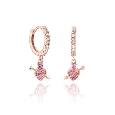 Rose Gold Crystal Heart Huggie Earrings
