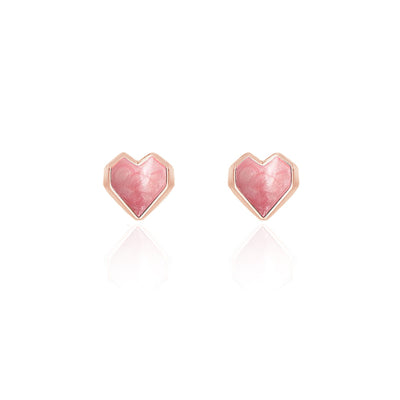 Rose Gold Pink Enamel Heart Earrings