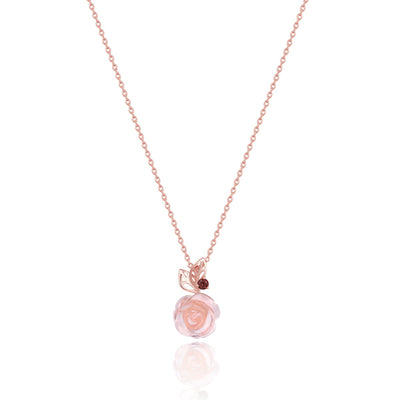 Collana con ciondolo fiore in quarzo rosa