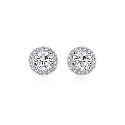 Round Cubic Zirconia Halo Studs