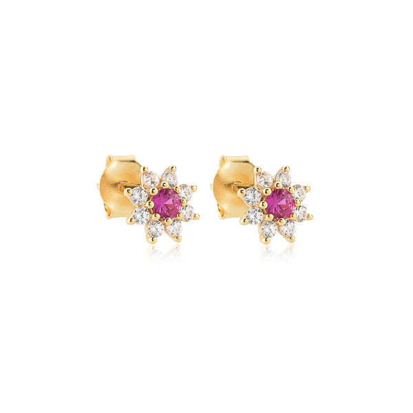 Classic Gold Crystal Flower Stud Earrings