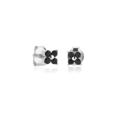 Silver Black Mini Flower Stud Earrings