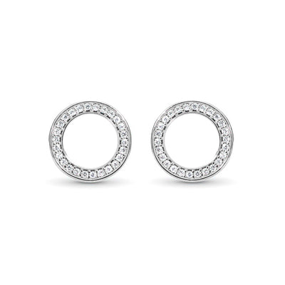 Silver CZ Circle Stud Earrings