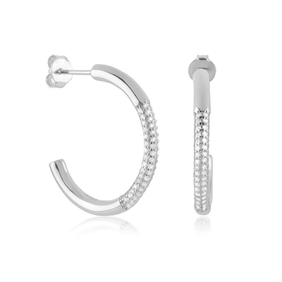 Silver Pavé Cubic Zirconia Hoops