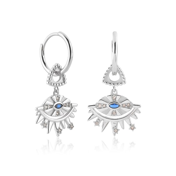 Silver Egyptian sun hoop earrings