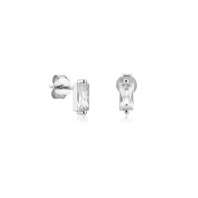 Silver Baguette CZ Mini Stud Earrings