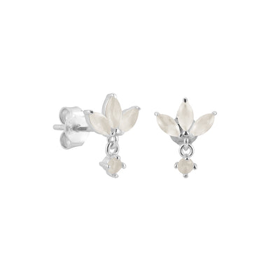 Orecchini a bottone in argento con fiore di loto bianco latte