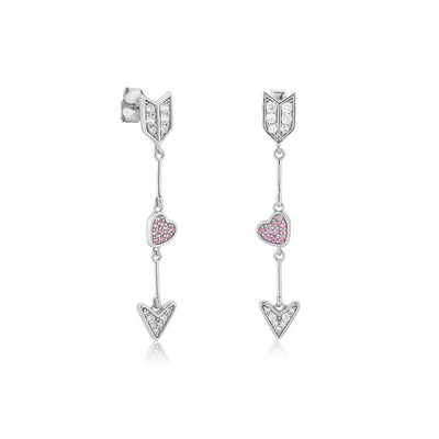 Silver Arrow Heart Drop Earrings