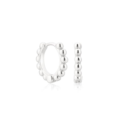 Silver Bead Huggie Hoop Earrings