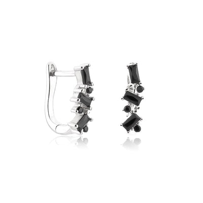 Black Crystal U Hoop Earrings