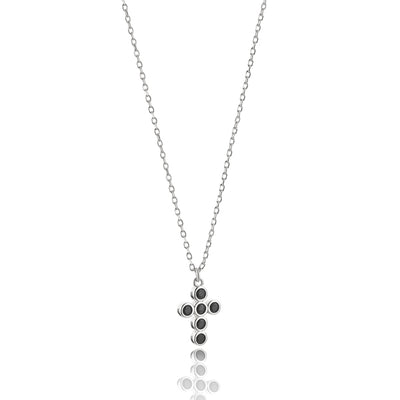 Silver Black Rounded Cross Necklace